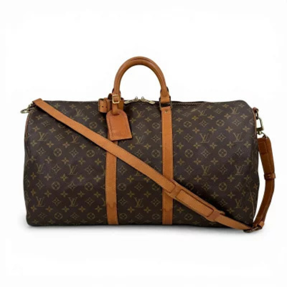 Louis Vuitton Monogram Keepall Bandouliere Travel Bag Canvas Leather Black Brown